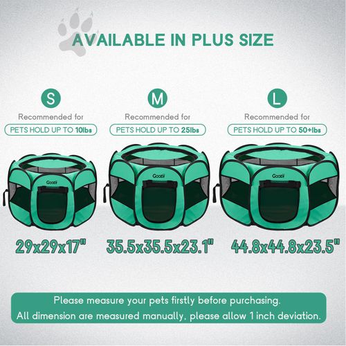 Goozii Portable Dog Playpen for Small Dogs Indoor Outdoor, Collapsible Pop Up Puppy Cat Kitten Play Pen Tent Cage Enclosed, Foldable Pet Crate Kennel with Zipper Top Gate for Car Travel - Green