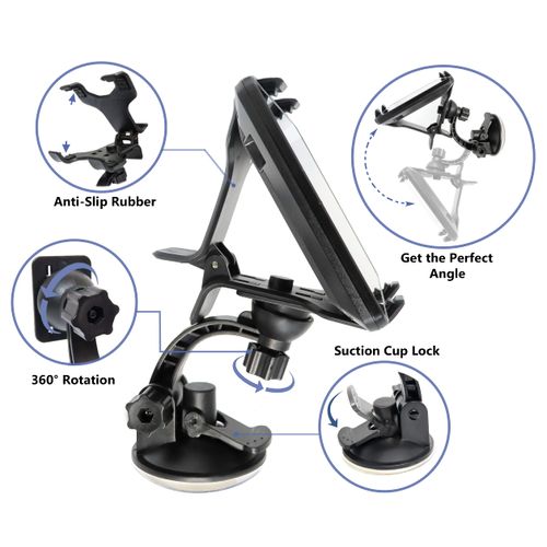 Ramtech Universal Car GPS Windshield Dual Clip Mount, Suction Cup Holder with 360° Rotating Bracket, Compatible with 6 Inch Garmin Nuvi 2639 2639LMT 2689 2689LMT 2699 2699LMT, WMDC