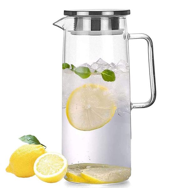 Webao Borosilicate Glass Water Jug Juice Pitcher Carafe with Lid Brush for Hot/Cold Water Ice Tea 1L/35oz