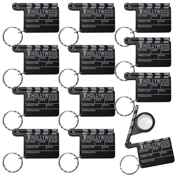 ArtCreativity Hollywood Clapboard Keychains, Set of 12, Lift Clapper to Reveal Magnifying Glass, Accessories for Keys, Backpack, or Pocket Book, Birthday Party Favors, Carnival Party Favors for Kids