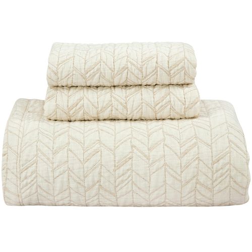 ROYALE LINENS Twin size 2 pc Quilt Set - Soft Lightweight 100% Microfiber Quilted Set - Printed Bedspread - Quilted Blanket Thin Comforter - Bedding Coverlets for All Seasons (Natural, 1 Quilt-1 Sham)
