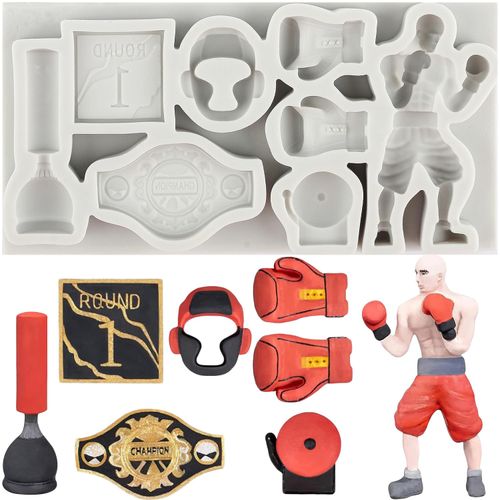 YANQINMS Boxing Sports Silicone Molds Box Boxer Cake Fondant Mold Boxing Helmet Boxing Glove Boxing Belt Candy Mold For Sugar Cake Decorating Cupcake Topper Chocolate Gum Paste Polymer Clay