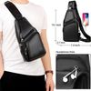 Seoky Rop Men Leather Sling Bag Purse Waterproof Crossbody Chest Bag Sling Backpack with USB Charging Port One Shoulder Bag Black
