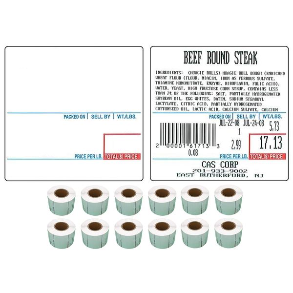 CAS LST-8020 Printing Scale Label, 58 x 60 mm, UPC/Ingredients 12 rolls of 500 labels