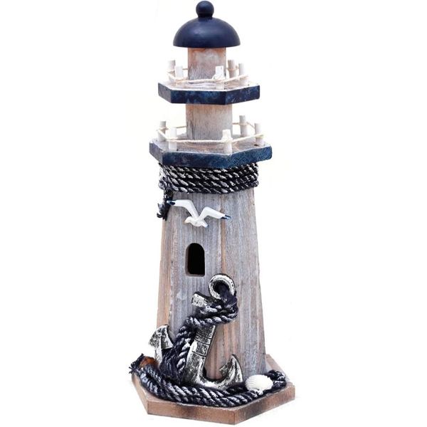 Wooden Lighthouse Decor, 10.25Inch Decorative Nautical Lighthouse Rustic Ocean S