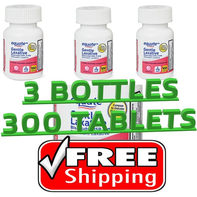 300 count Equate Gentle Laxative Bisacodyl USP Tablets 5 mg Summer-25 FREE SHIP!