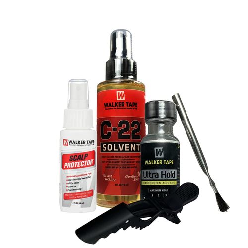 Ultra Hold 0.5z Bold Hold Waterproof Adhesive, 2oz Scalp Protector & 4oz C22 Adhesive Remover with Hair Clip & Brush Bundle Saver Pack | Wigs Front Super Weave Bonding Glue Active Lace Melting Spray
