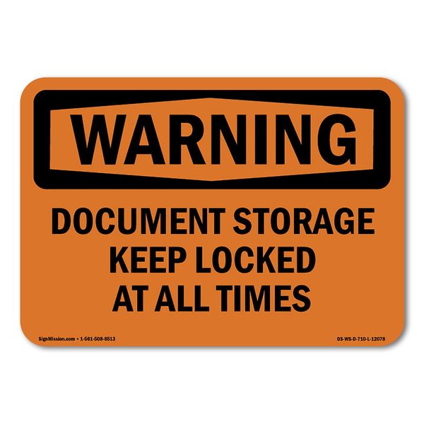Document Storage Keep Locked At All Times ANSI Warning Sign Metal Plastic Decal