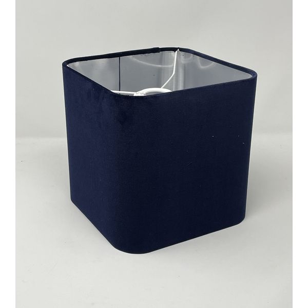 Navy Blue Velvet Brushed Silver Rounded Square Lampshade