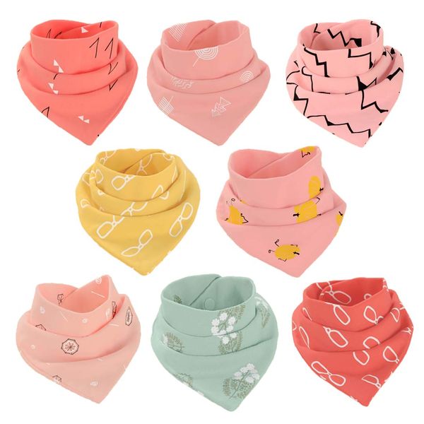 atopo Baby Bandana Bibs Cotton Dribble Bibs Drool Bibs Soft and Absorbent Saliva Towel for Toddlers Girls, 8-Pack