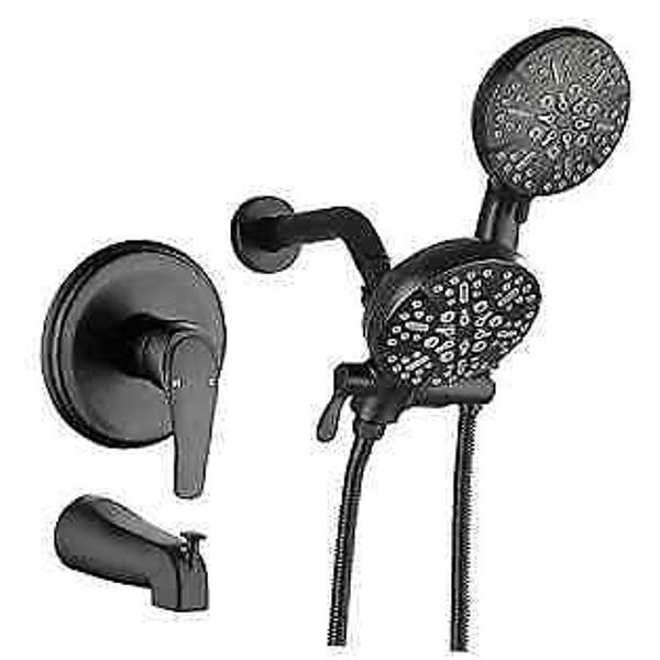 Tub and Shower Faucet Set Complete Dual Shower Head Matte Black With tub spout