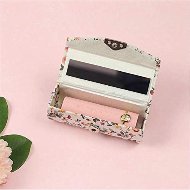Lipstick Case Holder with Mirror, Hanyi 3 Pcs Vintage Floral Print Lipstick  Holder Box for Purse