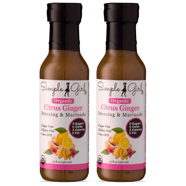 Simple Girl Organic Citrus Ginger Salad Dressing - 2 Bottles - 12oz - Sugar Free - Certified Organic - Kosher - Gluten Free - Vegan - No Carb - Fat Free - Compatible with Most Sugar Free Diet Plans