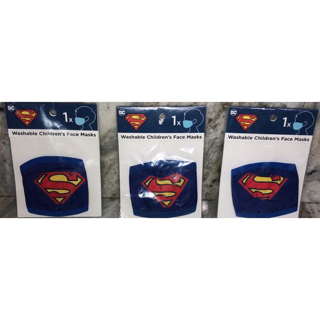 3ea Kids DC Comics/WB Superman Washable Face Masks Age 2 +Up-Blue/Red-New-SHIP24