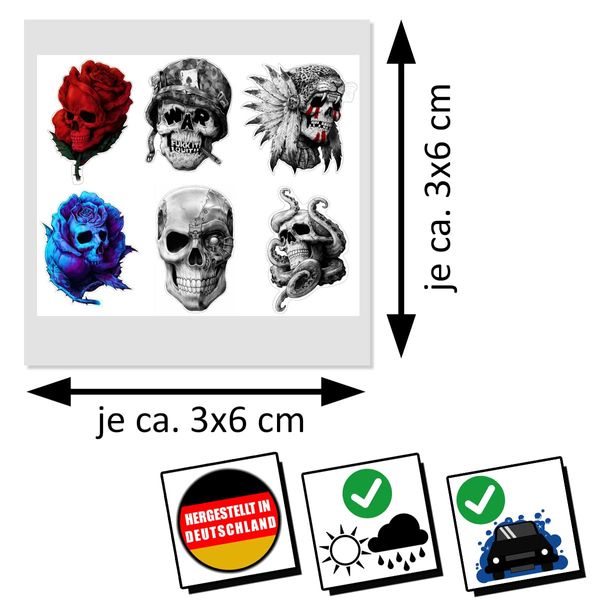 Mini Aufkleber-Set Schädel Skulls Totenkopf bestehend aus 6 Motiven