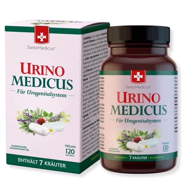 SwissMedicus UrinoMedicus - For the Urogenital System - Cranberry + D-Mannose - Supports the Bladder, 120 Vegan Capsules, Produced in Europe, According to Swiss Recipe