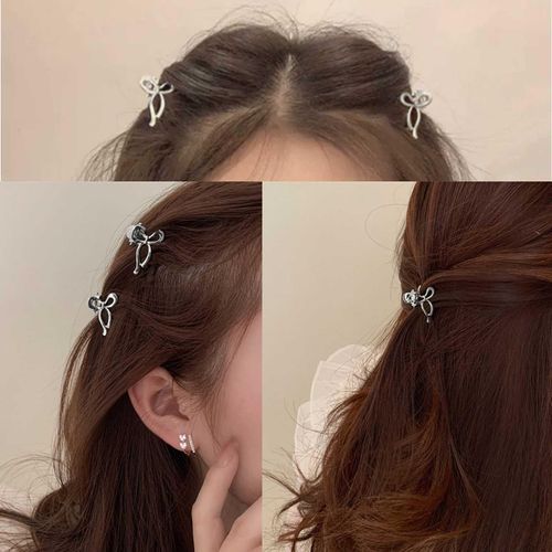Aneneiceera Vintage Filigree Bow Hair Clip Silver Bow Knot Hair Clip Barrette Clip Mini Hair Jaw Clip Headwear Cute Hairpin Headwear Decorative Hair Accessories Women