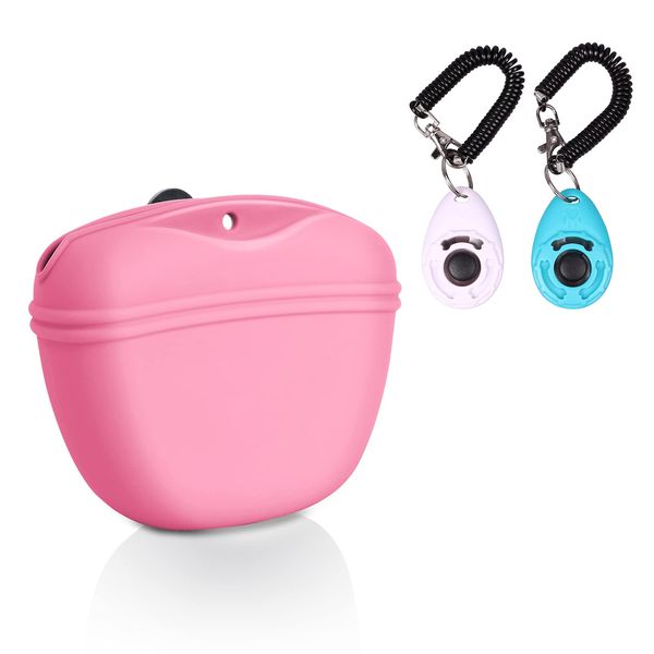 Left&Right Dog Clicker Training Kit,Silicone Dog Training Treat Pouch and Dog Clickers,Dog Treat Bag with Clicker Training for Dogs,Pet Treat Bag with Convenient Magnetic Buckle Closing and Waist Clip