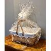 Shopping Basket Split Willow Wicker Hamper kit with Lining includes Cellophane & Bow Buff or White Picnic Storage Gift with Folding Handles (Buff)