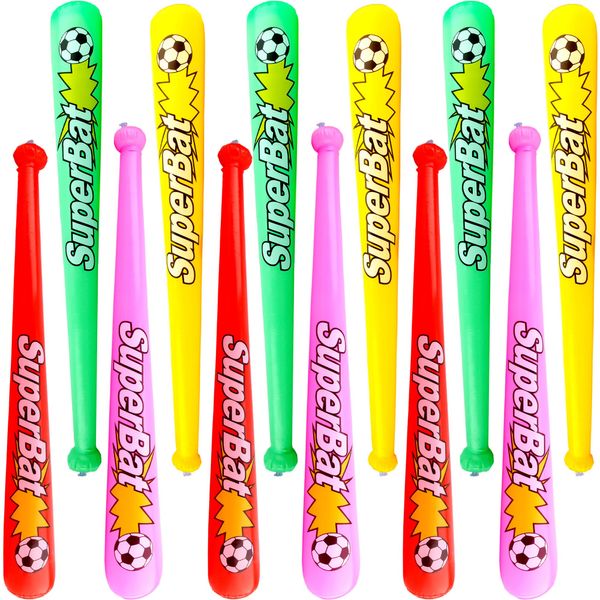 Feradny 12 Pack 40 inches Inflatable Baseball Bat Soccer Ball Bat Blow up Inflatable Baseball Bats Soccer Ball Bat Inflates for Sports Theme Summer Pool Beach Party Supplies