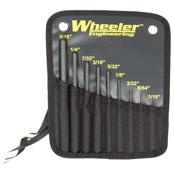 Wheeler Roll Pin Punch Set with 9 Steel Punches, Labeled Rollup Storage Bag for Firearm Maintenance and Gunsmithing