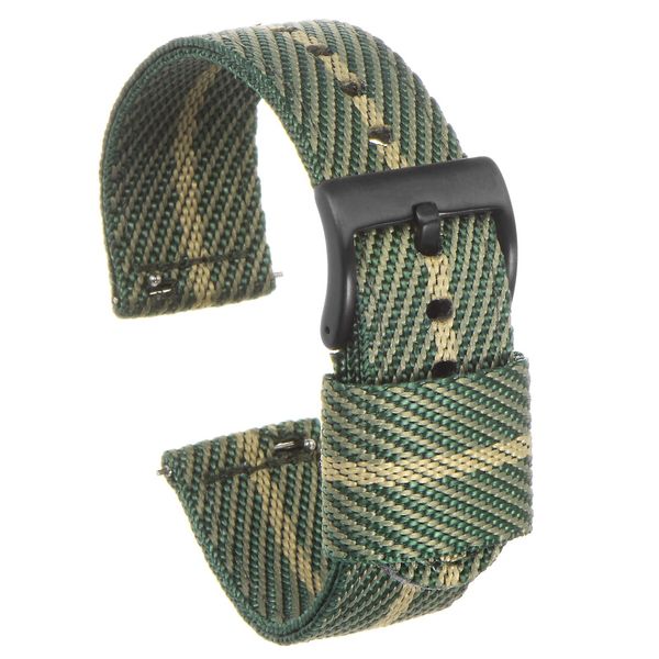 sourcing map Green Khaki Nylon Striped Watchband 20mm Width Premium Nylon Strap for Men, Soft Comfortable Replacement Canvas Watch Band