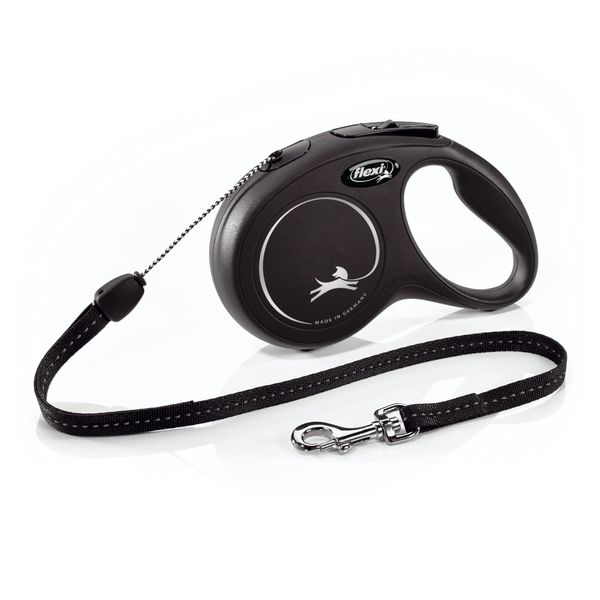 FLEXI® New Classic Retractable Dog Leash (Cord), Ergonomic, Durable and Tangle Free Pet Walking Leash for Dogs Up to 26 lbs, 26 ft, Small, Black