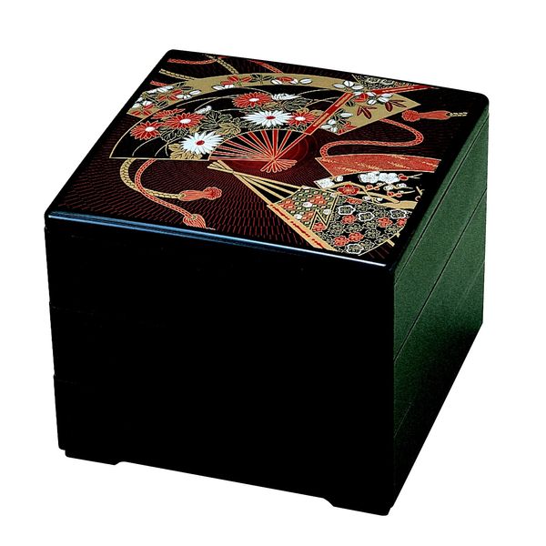 若泉 Lacquerware 3 Tier Well, 6.5 Equal Double Black 扇面 (Black) H – 153 – A
