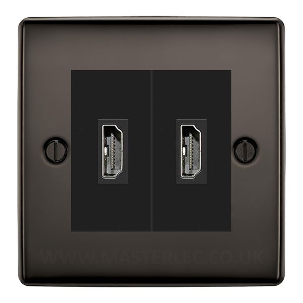 BG Nexus Black Nickel 2 Gang HDMI Socket Black Inserts