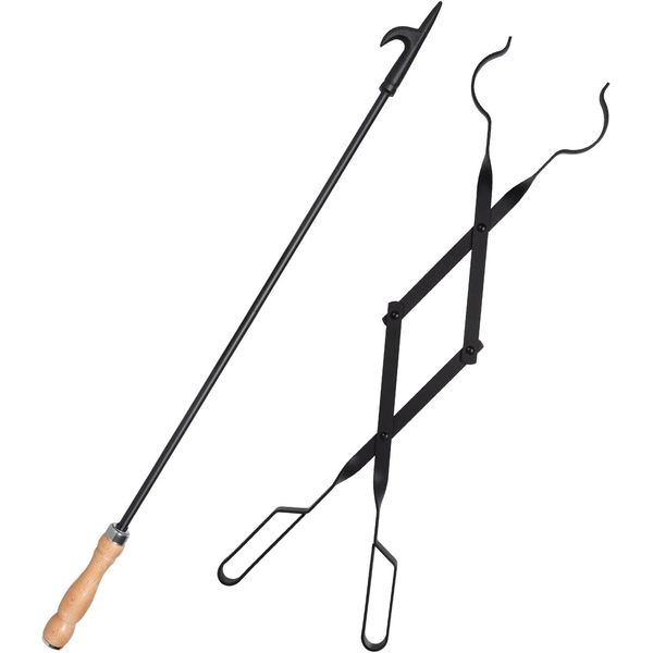 Heavy Duty 32" Fireplace Poker and 26" Tongs Tool Set for Indoor/Outdoor Use