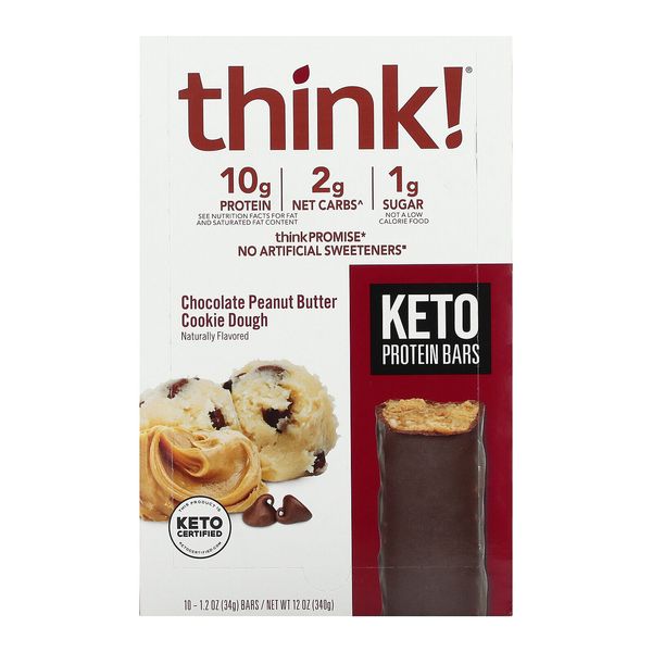 Keto Protein Bars, Chocolate Peanut Butter Cookie Dough, 10 Bars, 1.2 oz (34 g)