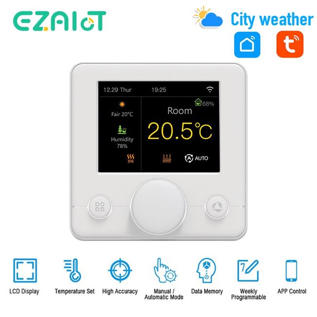 WiFi Intelligent Thermostat with RGB Colorful LCD Display Electric Heating Thermostat Indoor Constant Temperature Controller Digital Programmable