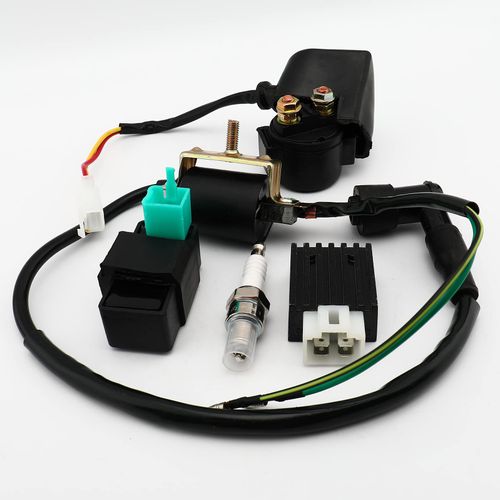5- Pin CDI Box/Ignition Coil/Voltage Regulator/Solenoid Relay/A7TC Spark Plug Kit For Chinese Atv Dirt Bike and Go Kart Apollo Taotao Roketa 50cc 70cc 90cc 110cc 125cc