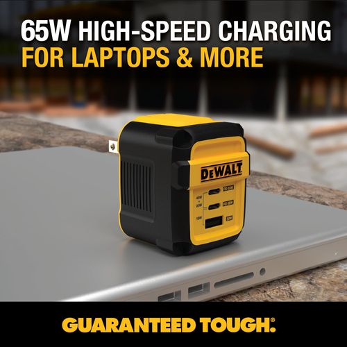 DEWALT USB C Charger, GaN Charger (65W), PPS 3-Port Fast Compact Foldable for MacBook Pro/Air, iPad Pro, Galaxy S23, Dell XPS 13, Note 20/10+, iPhone 16/Pro, iPhone 15/Pro, Steam Deck, and More
