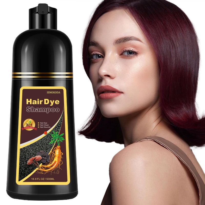 Natural Dark Wine Red Hair Dye Shampoo, 3 IN 1 Burgundy Hair Dye ...