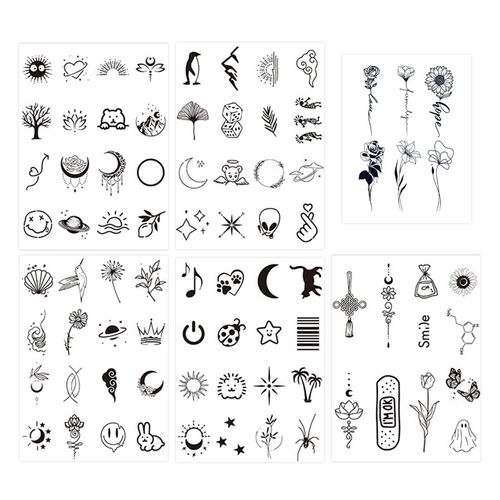 PLABBDPL Realistic Temporary Tattoo Sets, 6 Sheets Small Face Bohemian Fake Tattoo Stickers, Tiny Small Removable Tattoos, Flower Leaves Tattoo Stickers, Waterproof
