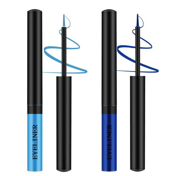 Apooliy 2pcs Matte Eyeliner, Waterproof Liquid Eye Liner, Long Wear 2 Colors Eyeliner Pen，Quick-Drying Colorful Eyeliner Stick, Blue, Brown