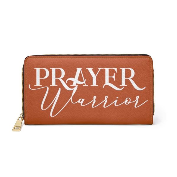 Womens Wallet, Zip Purse, Rust & White Prayer Warrior - One size