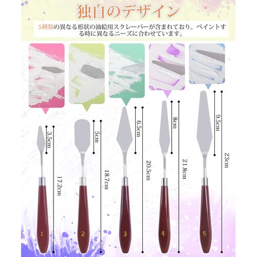 LIKENNY Palette Knife Painting Knife Stainless Steel Oil Painting Knife Plastic Handle Palette Knife Paint Art Tool for Oil Painting Painting Clay Pottery Figures Spatula Set of 5