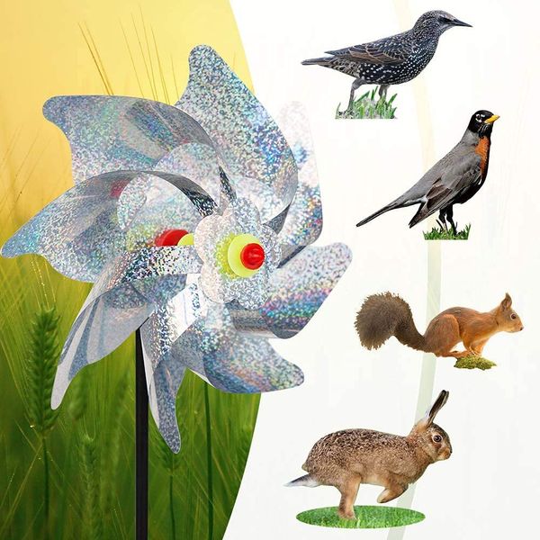 10 Pack Reflective Bird Repellent Windmill,Pinwheel Birds Deterrent Hanging Device Sparkly Silver Spinners to Keep Birds Away From Your House,Window,Garden,Farm