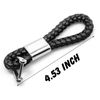 Black Leather Braided Strap Keychain Accessories w/Metal Key Ring for Most Keys