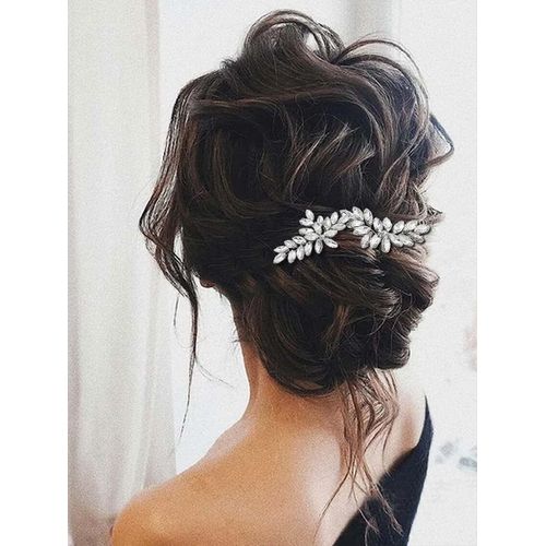 Edary Crystal Bridal Wedding Hair Pins Rhinestone Bridal Headpiece Silver Hair Pieces Wedding Hair Accessories for Women and Girls (Pack of 2)