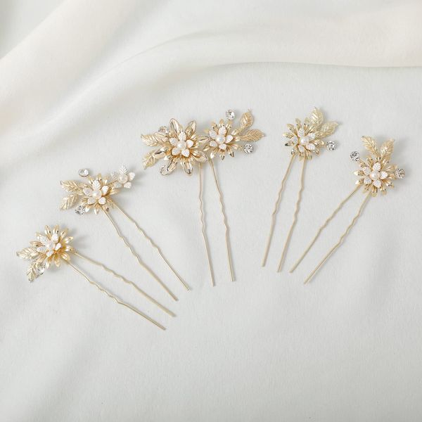 Haodeliy Hair Ornament, Headdress, Flower Motif, Pearl U-Pin, 5-Piece Set, Bride, Hair Accessory, Handmade, Wedding Headdress, Hair Ornament, Flowers, Wedding, Reception, After-Party, Recital, Graduation, School Entrance Ceremony, Party, Japanese Clothing