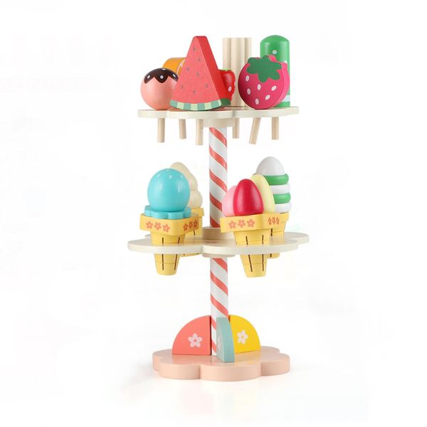 Wondertoys Wooden Ice Cream Stand Pretend Play Kitchen Food Toy Set