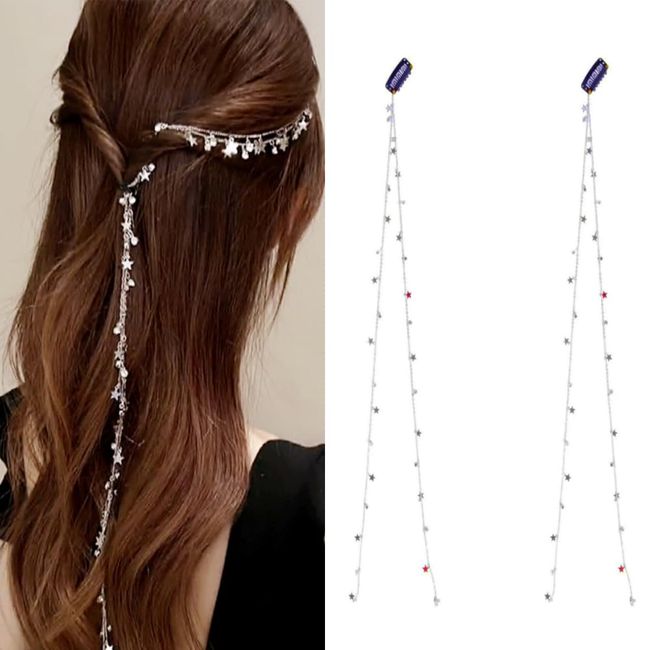 2 PCS Hair Chain for Braids Tassel Hair Chains Hair Chain Clips Hair Clip Accessories Hairpins Clip Wedding Hair Fashion Accessories for Women Girls