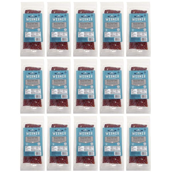 Werner Beef Jerky Slab Pack of 15-1 Ounce, Individually Wrapped Meat Snacks (Sea Salt & Cracked Pepper)