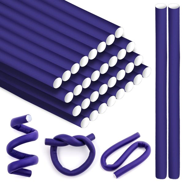 Pack of 30 Curls Without Heat Curlers, Flexible Hair Curler Twist Foam Hair Rollers, Purple Perm Hair Curls Curlers Overnight Hair Rollers for Women Girls Long Short Hair