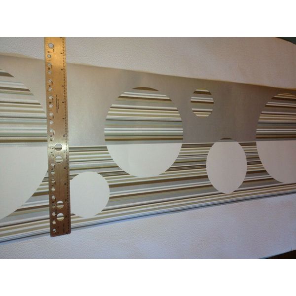 CONTEMPORARY SILVER, BROWN, WHITE CIRCLES & STRIPES PREPASTED BORDER CU78223