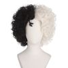 FYXZHUO Short Curly Black and White Cruella deVil Cosplay Wig Women Heat Resistant Role Play Hair Wig for Halloween