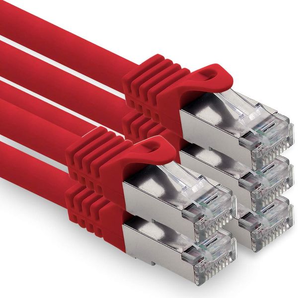 1.5m - red - 5 pieces CAT.7 computer Ethernet cable network cable (raw cable) patch cable S-FTP LSZH PIMF 10GB s RJ45 plug Cat6a